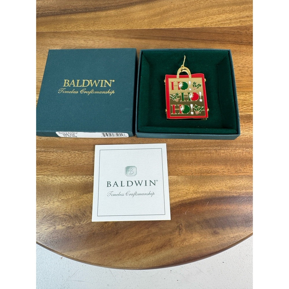 Vintage Baldwin Brass HO! HO! HO! Bag w/24kt Gold Finish Ornament 1998 NIB